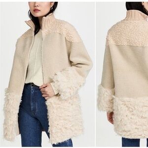 Something Navy Cream Faux Shearling Coat